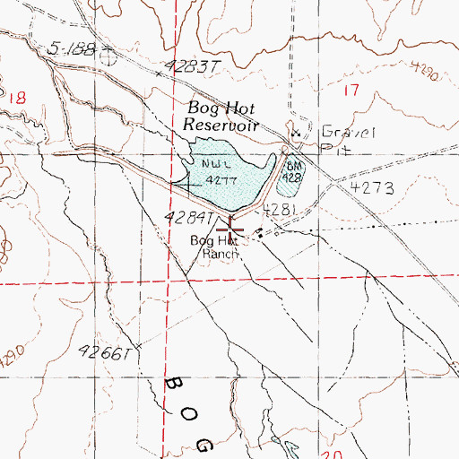 Topographic Map of Bog Hot Reservoir Dam, NV