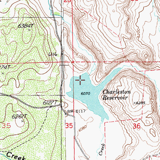 Topographic Map of Charleston Reservoir Dam, NV