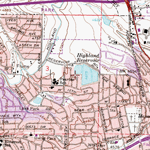 Topographic Map of Highland Reservoir Dam, NV