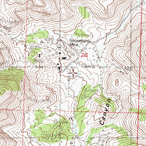 Topographic Map of Gooseberry Mine Tailings Dam, NV