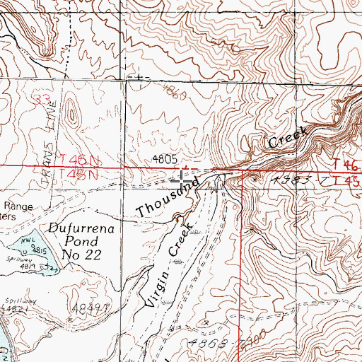 Topographic Map of Thousand Creek Dam, NV