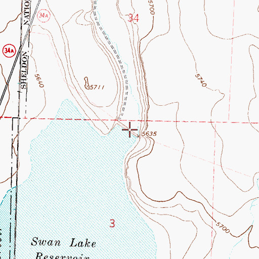 Topographic Map of Swan Lake Reservoir Dam, NV