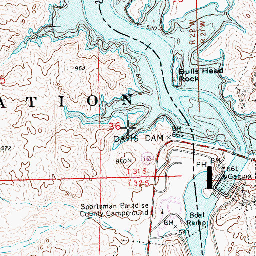 Topographic Map of Ninety Foot Cove, NV