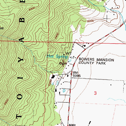 Topographic Map of Bowers Mansion, NV