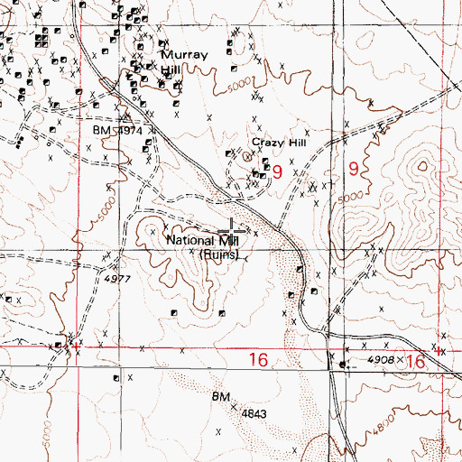 Topographic Map of National Mill Reservoir (historical), NV