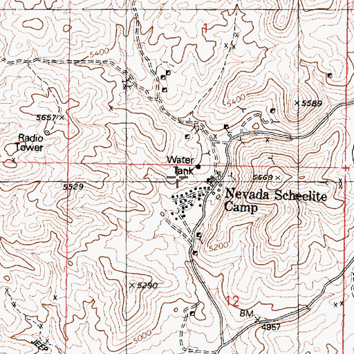 Topographic Map of Nevada Scheelite Mill, NV