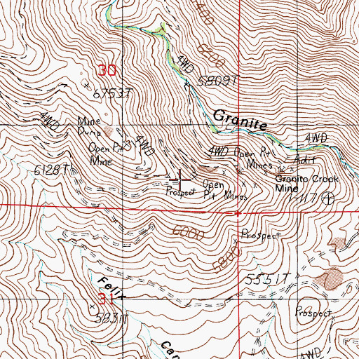 Topographic Map of Tip Top Mine, NV
