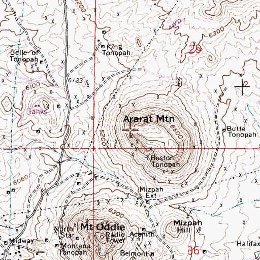 Topographic Map of Ararat Mountain, NV