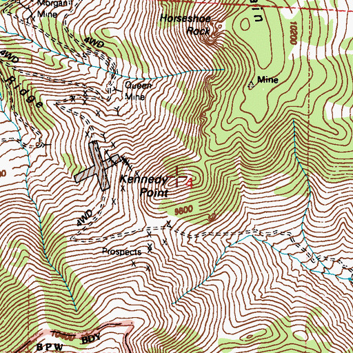 Topographic Map of Kennedy Point, NV