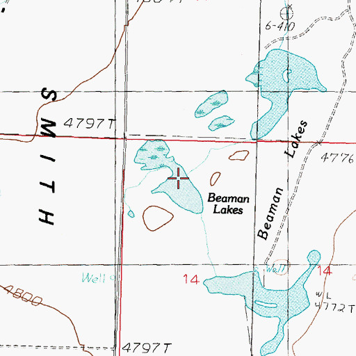 Topographic Map of Beaman Lakes, NV