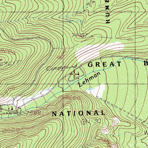 Topographic Map of Lower Lehman Creek Campground, NV