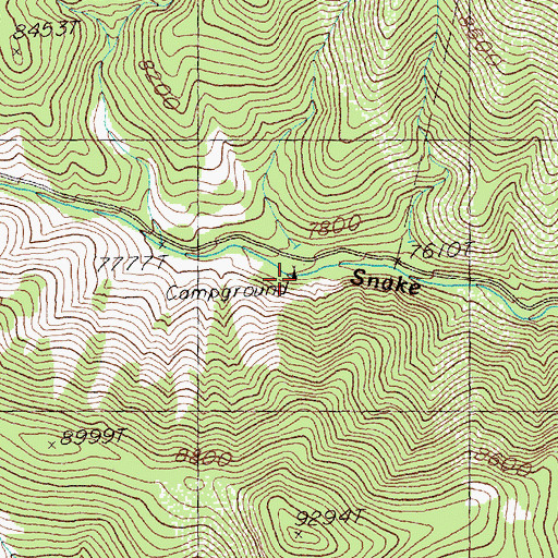 Topographic Map of Snake Creek Forest Service Recreation Site, NV