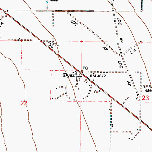 Topographic Map of Dyer Post Office, NV