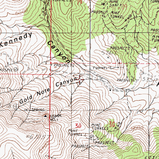 Topographic Map of Gold Note Canyon, NV