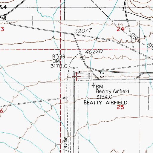 Topographic Map of Beatty Airport, NV