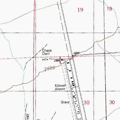 Topographic Map of Kidwell Airport, NV