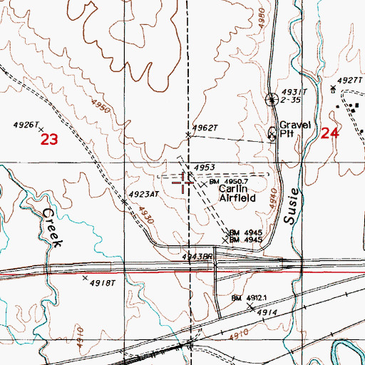 Topographic Map of Carlin Airport (historical), NV