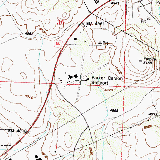 Topographic Map of Parker Carson Airport, NV