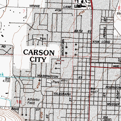 Topographic Map of Carson-Tahoe Hospital Heliport, NV