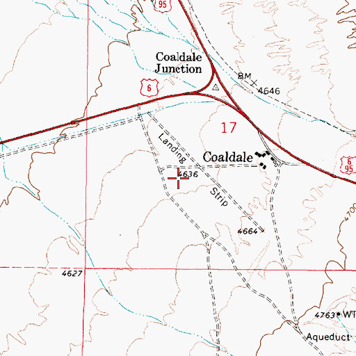 Topographic Map of Coaldale Airport (historical), NV