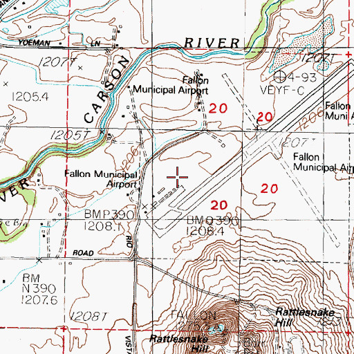 Topographic Map of Fallon Municipal Airport, NV
