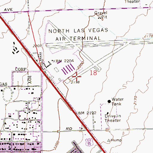 Topographic Map of North Las Vegas Airport, NV