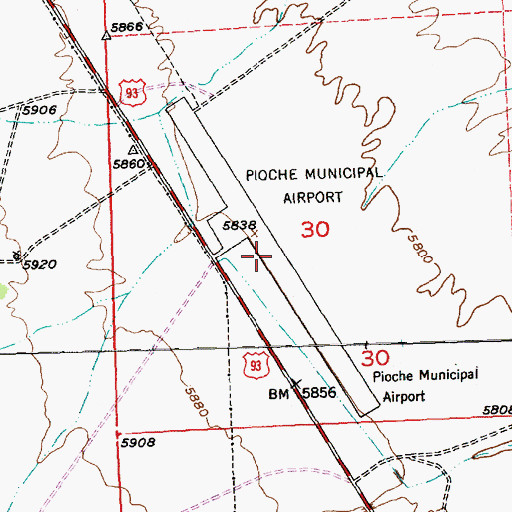 Topographic Map of Pioche Airport (historical), NV