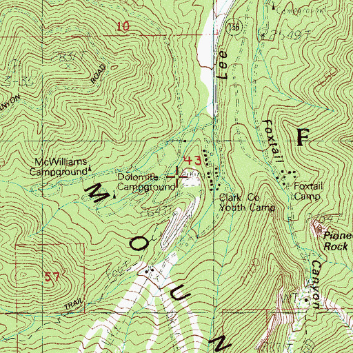 Topographic Map of Lee Canyon RV Camp, NV
