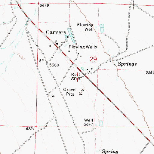 Topographic Map of Carvers Roadside Rest Area, NV