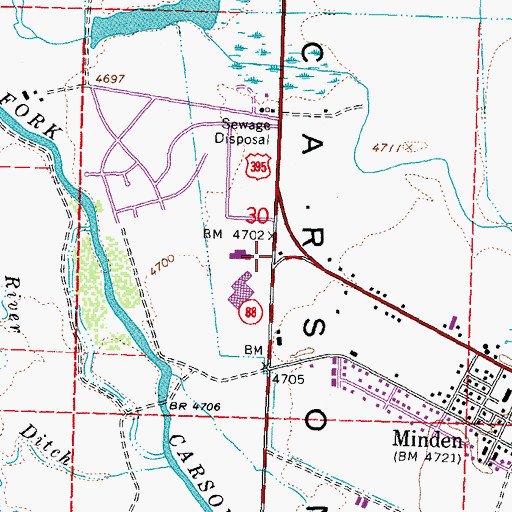 Topographic Map of Minden Rest Area (historical), NV