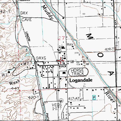 Topographic Map of Logandale Post Office, NV