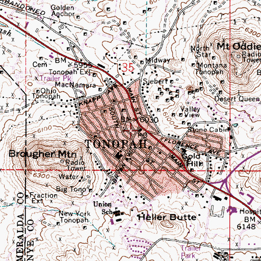 Topographic Map of Tonopah Post Office, NV