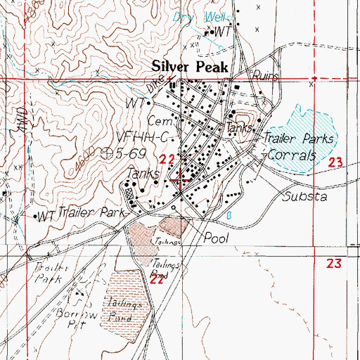 Topographic Map of Silverpeak Post Office, NV