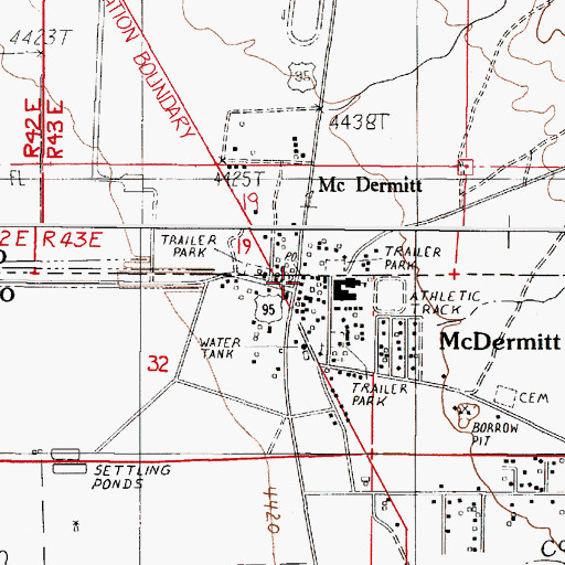 Topographic Map of Mc Dermitt Post Office, OR