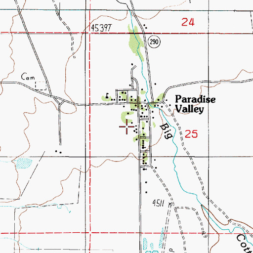 Topographic Map of Paradise Valley Post Office, NV