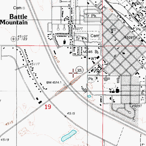 Topographic Map of Battle Mountain Post Office, NV