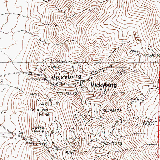 Topographic Map of Ashdown Post Office (historical), NV
