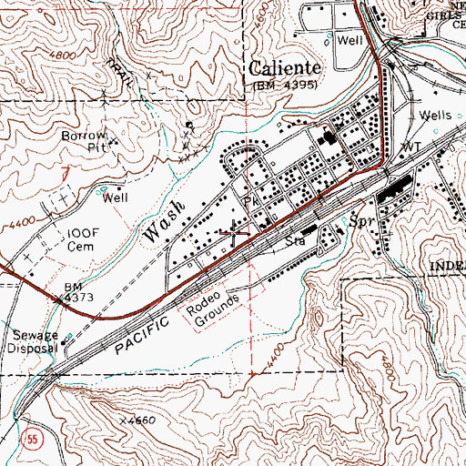 Topographic Map of Caliente Post Office, NV