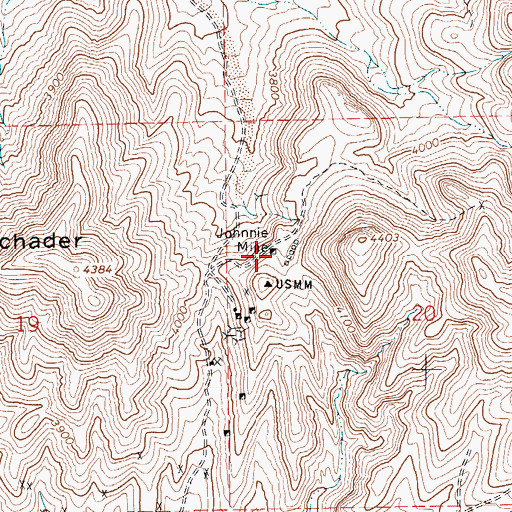 Topographic Map of Johnnie Mine Post Office, NV