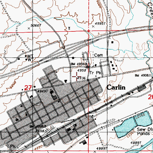 Topographic Map of Carlin Post Office, NV