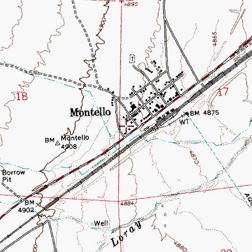 Topographic Map of Montello Post Office, NV