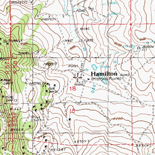 Topographic Map of Hamilton Post Office (historical), NV
