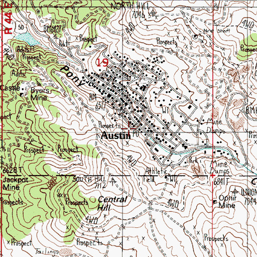 Topographic Map of Austin Post Office, NV