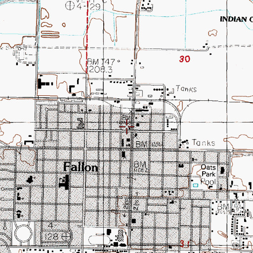 Topographic Map of Fallon Post Office, NV