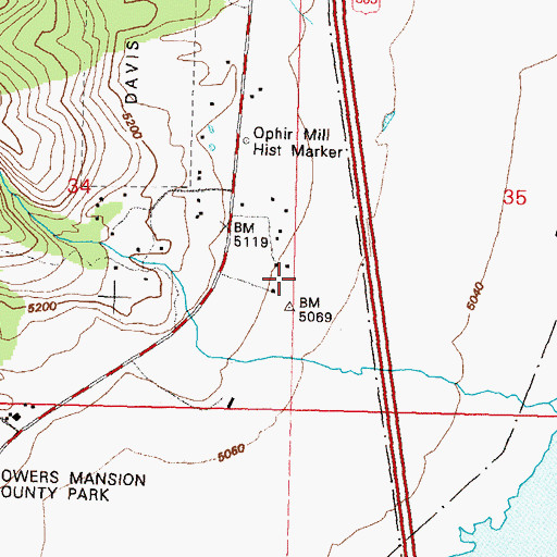 Topographic Map of Ophir Post Office (historical), NV