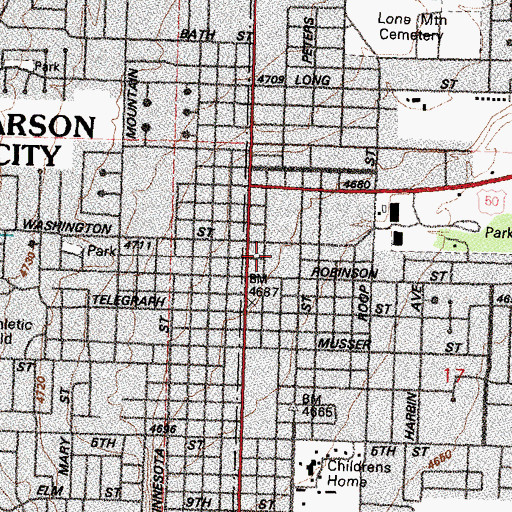 Topographic Map of Carson City Post Office (historical), NV