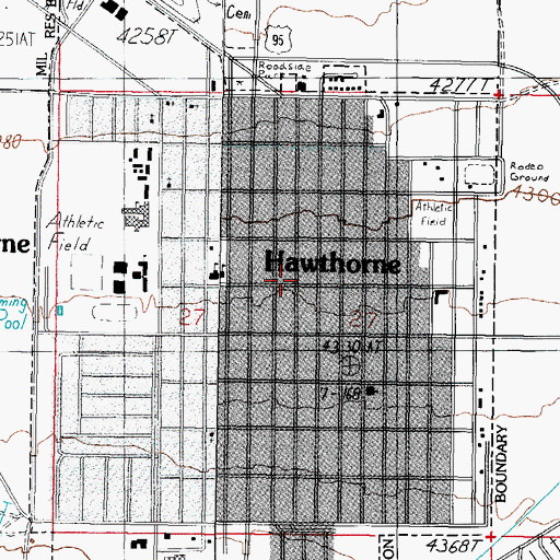 Topographic Map of Hawthorne Post Office, NV