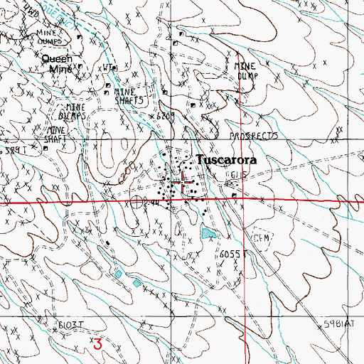 Topographic Map of Tuscarora Post Office, NV