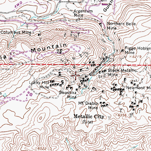 Topographic Map of Metallic Post Office (historical), NV
