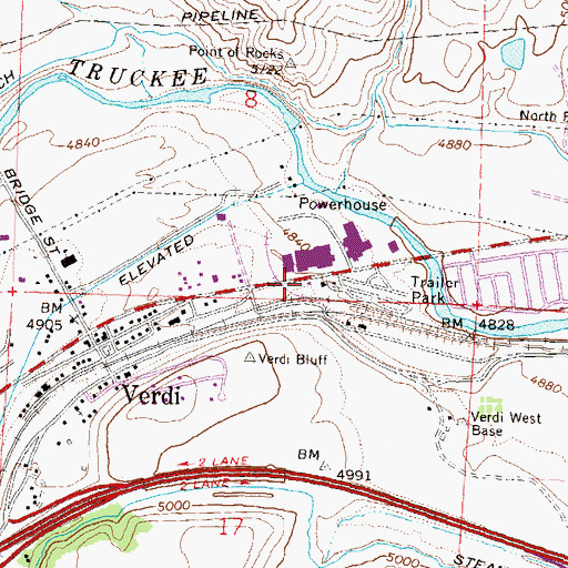 Topographic Map of Verdi Post Office, NV